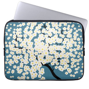 Funda Para Portátil Arte de árbol florecido con flores blancas bonitas