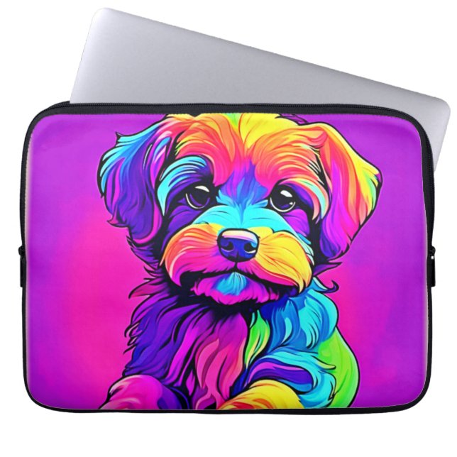 Funda Para Portátil Arte de cachorro arcoíris (Frente)