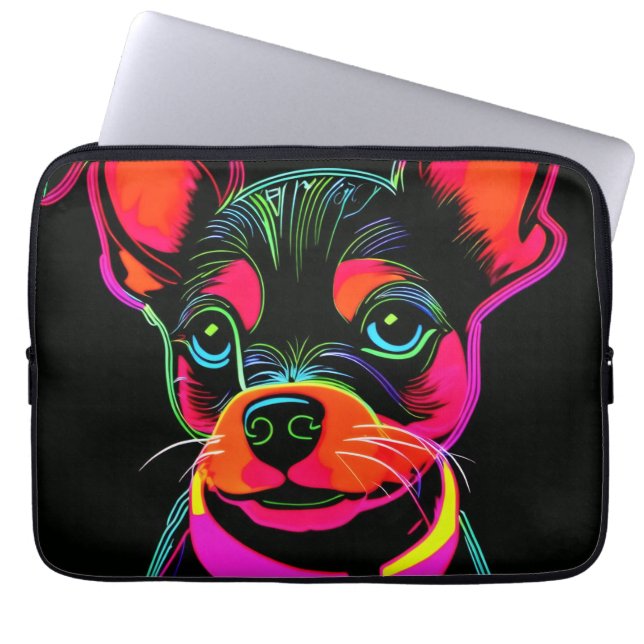 Funda Para Portátil Arte de cachorro canino neón (Frente)
