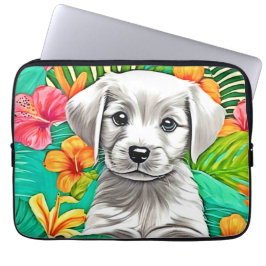 Funda Para Portátil Arte De Cachorro Floral