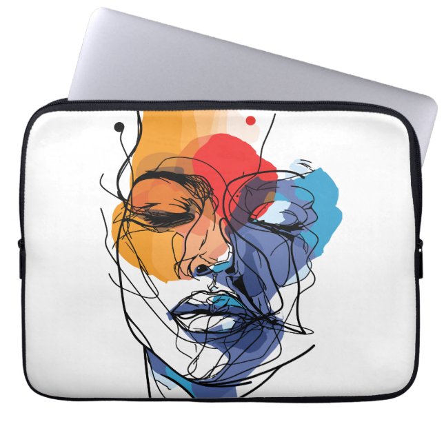 Funda Para Portátil Arte de Cara de Línea Fluida Abstracta (Frente)