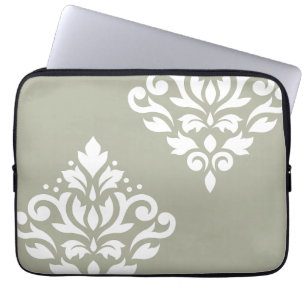 Funda Para Portátil Arte de Damasco de Rollo I Blanco sobre Verde