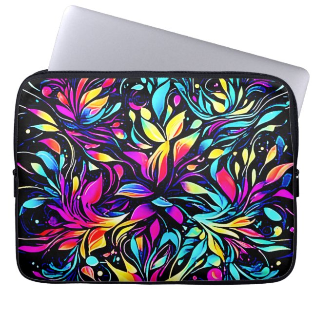 Funda Para Portátil Arte de explosión floral de neón (Frente)