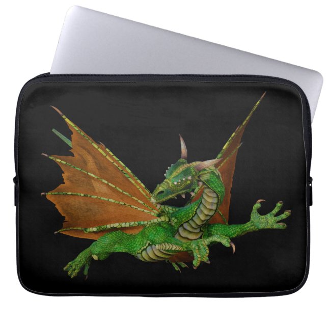 Funda Para Portátil Arte de fantasía del Dragón Verde (Frente)