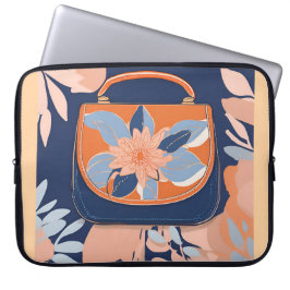 Funda Para Portátil Arte de IA azul Naranja tropical