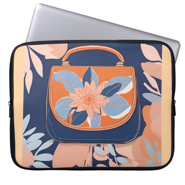 Funda Para Portátil Arte de IA azul Naranja tropical (Frente)
