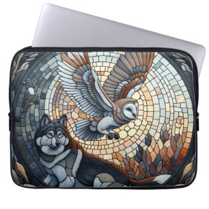 Funda Para Portátil Arte de IA de mosaico de búho y lobo 