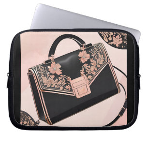 Funda Para Portátil Arte de IA negro y rosa 