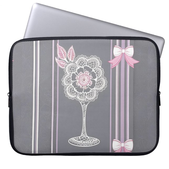 Funda Para Portátil Arte de IA rosa y gris (Frente)