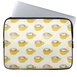 Funda Para Portátil Arte de latte lindo en el patrón de tazas de café 