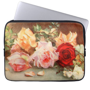 Funda Para Portátil Arte de naturaleza muerta de flores de rosa antigu