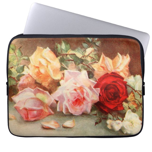 Funda Para Portátil Arte de naturaleza muerta de flores de rosa antigu (Frente)