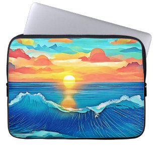 Funda Para Portátil Arte de olas de sol oceánico