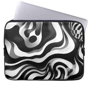 Funda Para Portátil Arte De Op Ondulado En Blanco Y Negro,