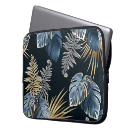 Funda Para Portátil Arte de patrón de hojas de palma tropicales de oro