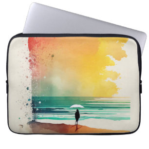 Funda Para Portátil Arte de playa abstracto Caminando hacia las olas