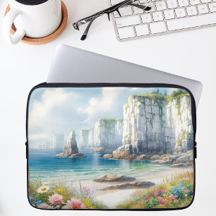 Funda Para Portátil Arte de playa de flores silvestres en acantilados