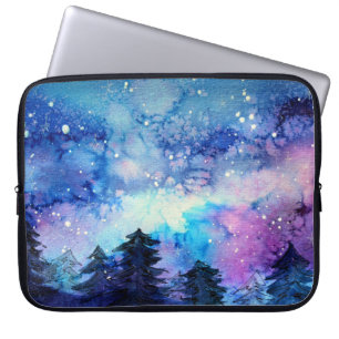 Funda Para Portátil Arte del espacio acuático: Árboles de cielo noctur