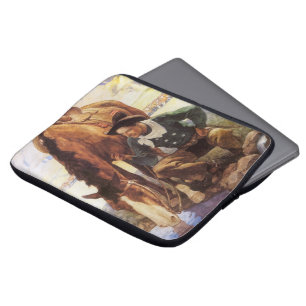 Funda Para Portátil Arte del vintage, vaquero que riega su caballo por