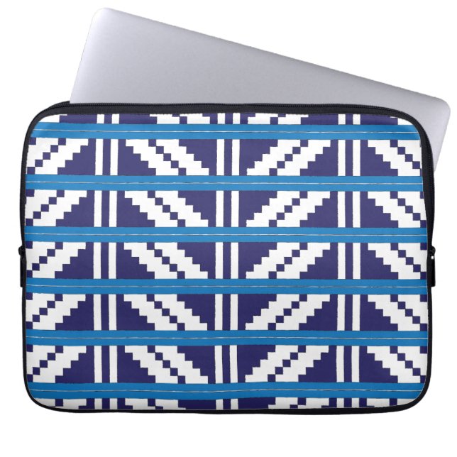 Funda Para Portátil Arte étnico letón letón azul y blanco (Frente)