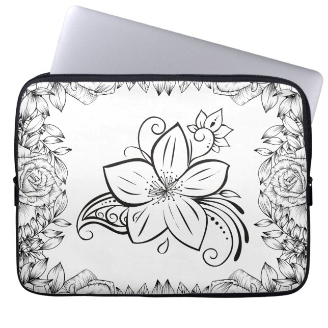 Funda Para Portátil Arte floral, belleza monocromática (Frente)