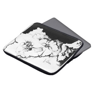 Funda Para Portátil Arte floral original de puntos negros y blancos co