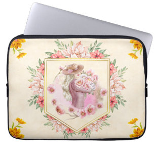 Funda Para Portátil Arte floral rosa, Dama de la primavera
