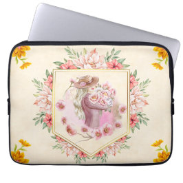 Funda Para Portátil Arte floral rosa, dama de primavera