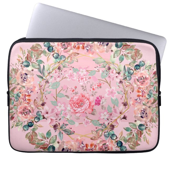 Funda Para Portátil Arte floral rosa, flor rosa (Frente)