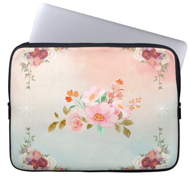 Funda Para Portátil Arte floral rosa, flores florecientes (Frente)