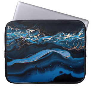 Funda Para Portátil Arte fluido. Oro metálico líquido en azul abstract