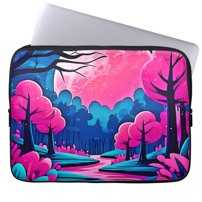 Funda Para Portátil Arte forestal iluminado por luna rosa (Frente)
