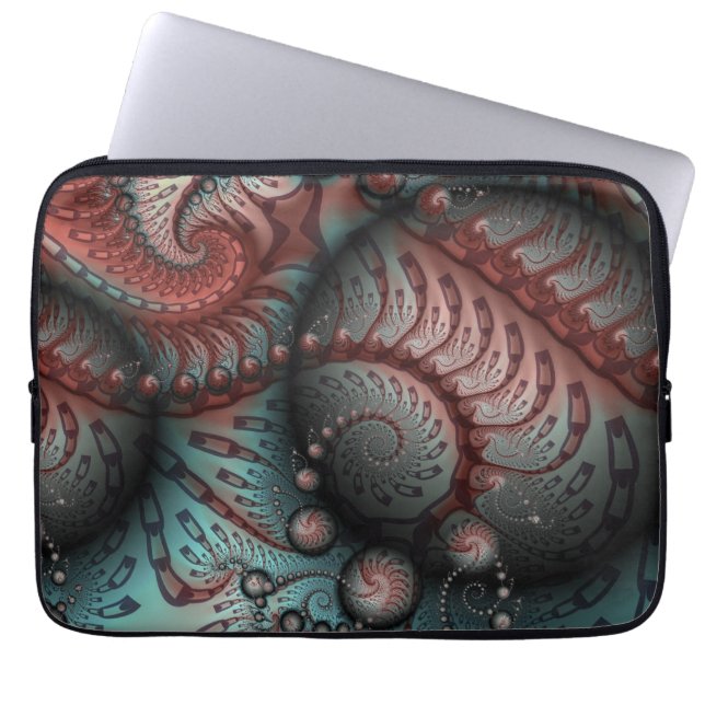 Funda Para Portátil Arte fractal abstracto de bolas marrones azules (Frente)