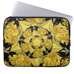 Funda Para Portátil Arte fractal azalea amarillo y negro