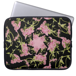 Funda Para Portátil Arte fractal de Achillea rosa y negro