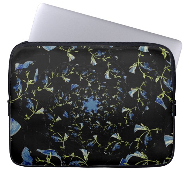 Funda Para Portátil Arte fractal de sabio azul y negro (Frente)