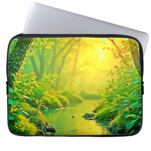 Funda Para Portátil Arte Pacífico Corriente del Bosque Dorado