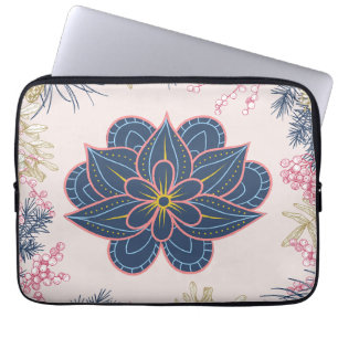 Funda Para Portátil Arte Paisley, intrincado patrón azul y púrpura