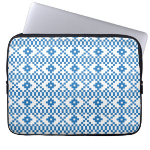 Funda Para Portátil Arte popular de origen étnico letón, azul y blanco