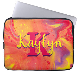 Funda Para Portátil Arte salvaje de flujo acrílico púrpura rojo