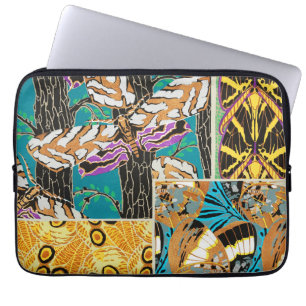 Funda Para Portátil Arte vibrante maximalista de mariposas en azul tur