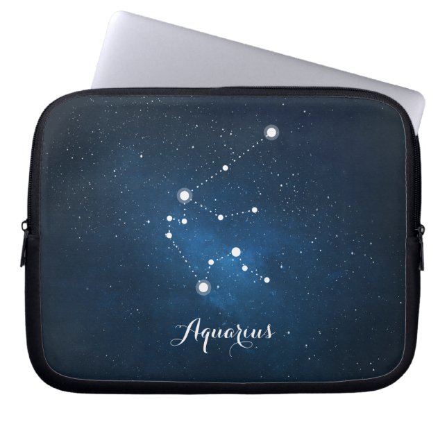 Funda Para Portátil Astrología Nébula Azul Aquarius Rótulo Zodiaco (Frente)