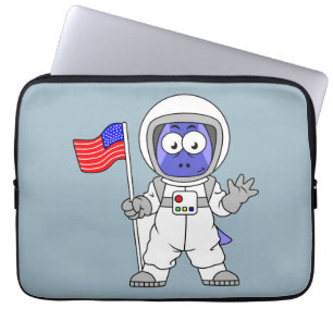 Funda Para Portátil Astronauta de Parasaurolophus con bandera estadoun