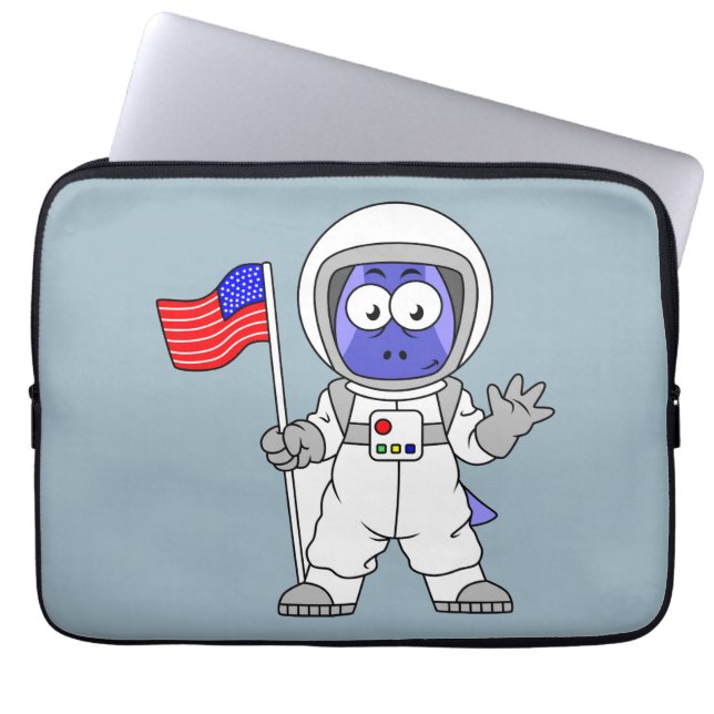 Funda Para Portátil Astronauta de Parasaurolophus con bandera estadoun (Frente)