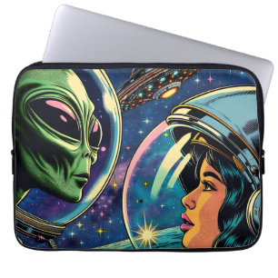 Funda Para Portátil Astronauta Mujer Conoce a Alien Extraterrestre