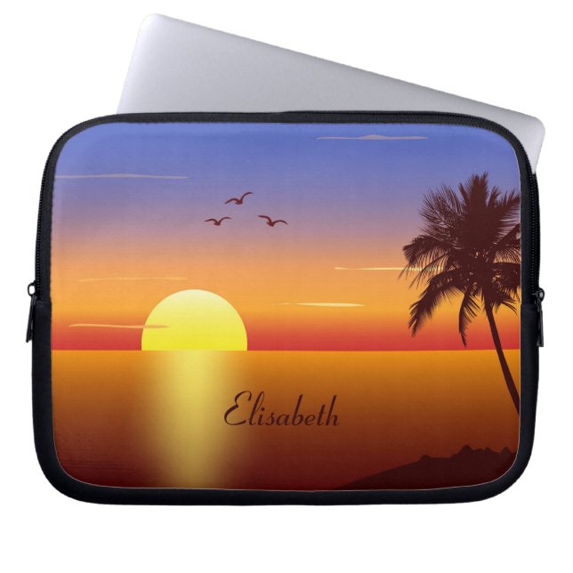 Funda Para Portátil Atardecer en la playa tropical (Frente)