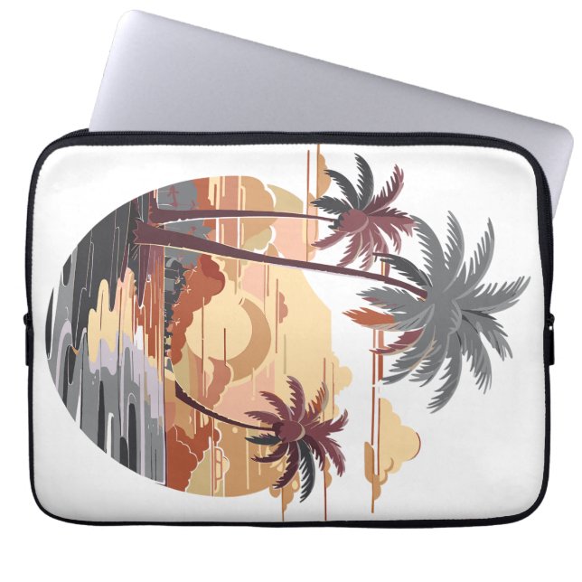 Funda Para Portátil Atardecer hawaiano con palmera. (Frente)
