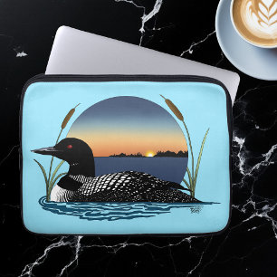 Funda Para Portátil Atardecer Sereno del Somorgujo Común en Lago de Vi