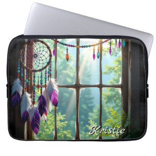 Funda Para Portátil Atrapasueños púrpura boho en ventana Personalizado