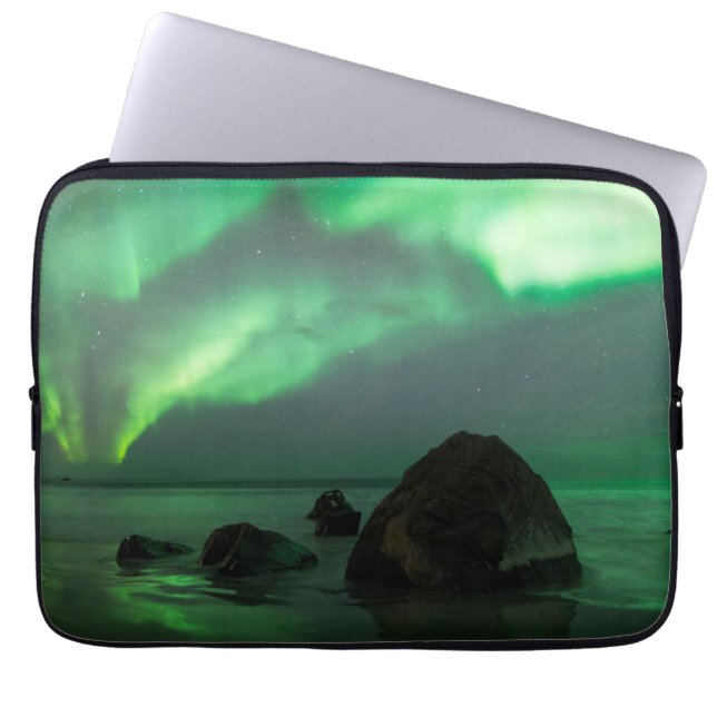 Funda Para Portátil Aurora Borealis | Playa Lofoten Noruega (Frente)